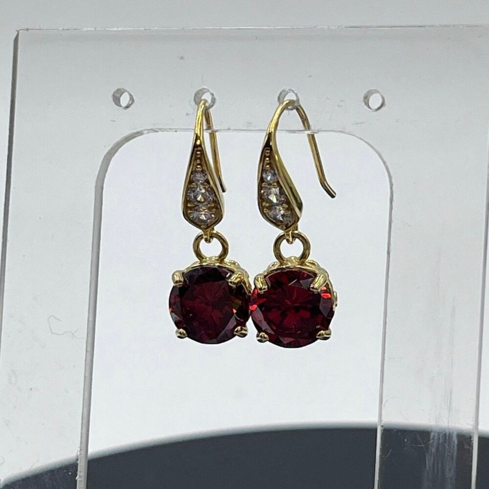 Sterling Silver Stamped 18k Gold Vermeil Garnet and‎ CZ Dangle Earrings